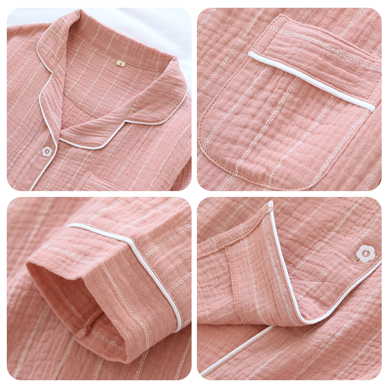 Lente Zomer Lady Katoen Nachthemden Nachthemden Vrouwen Eenvoudige Nachtkleding Crêpe Gestreepte Thuis Pyjama Plus Size Sleepdress