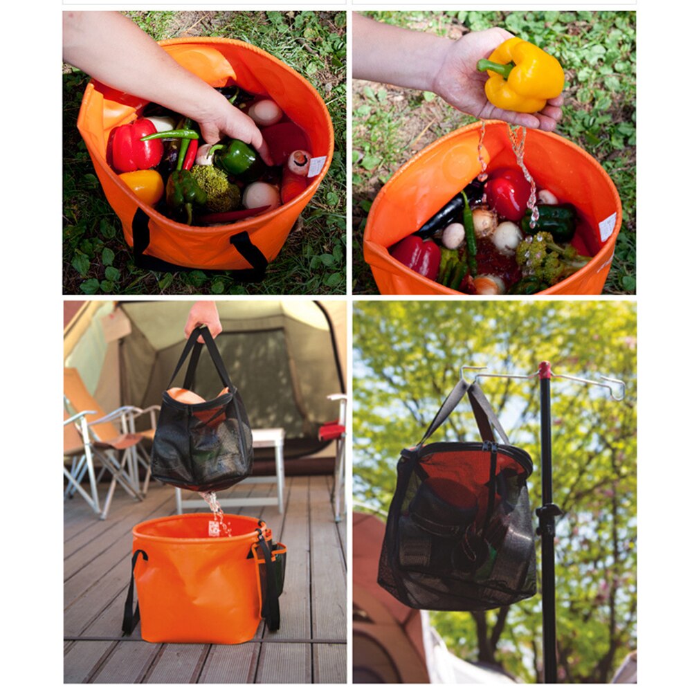 30L 4-in-1 Collapsible Bucket Compact Portable Folding Water Container Multi-function Outdoor Bucket with Washing Mesh Basket