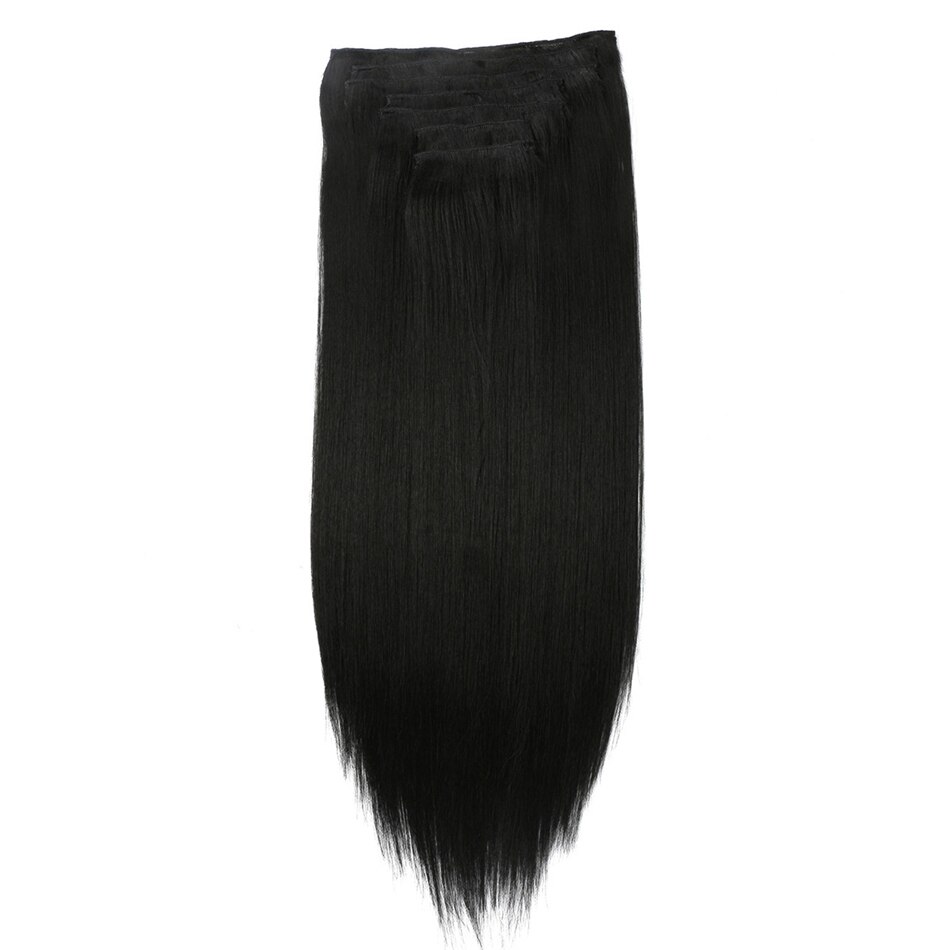 Synthetic Silky Straight Clip In Hair Extension with 20Clips 24Inch 140g Natural Color Hairpieces For Women By Icon: #1B