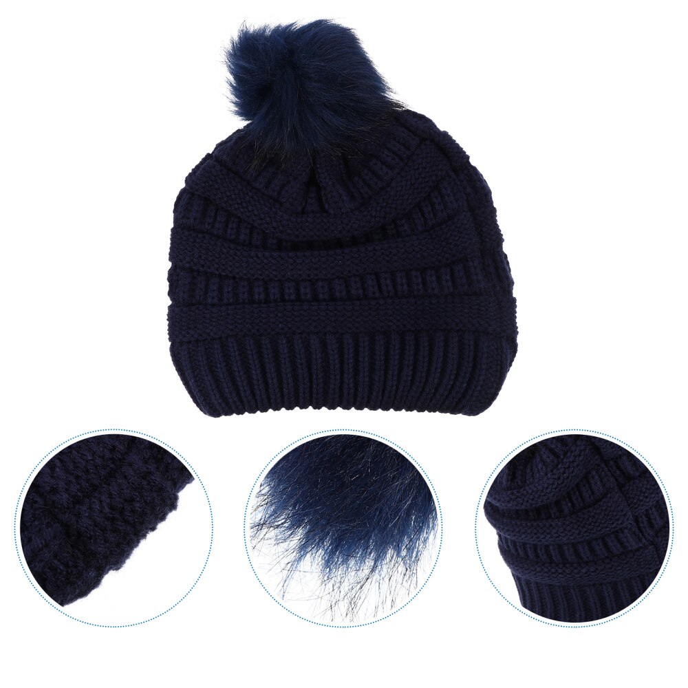 1pc varm strik hat slidstærk hyggeligt hæklet hårboldhue til vinterkvindedame