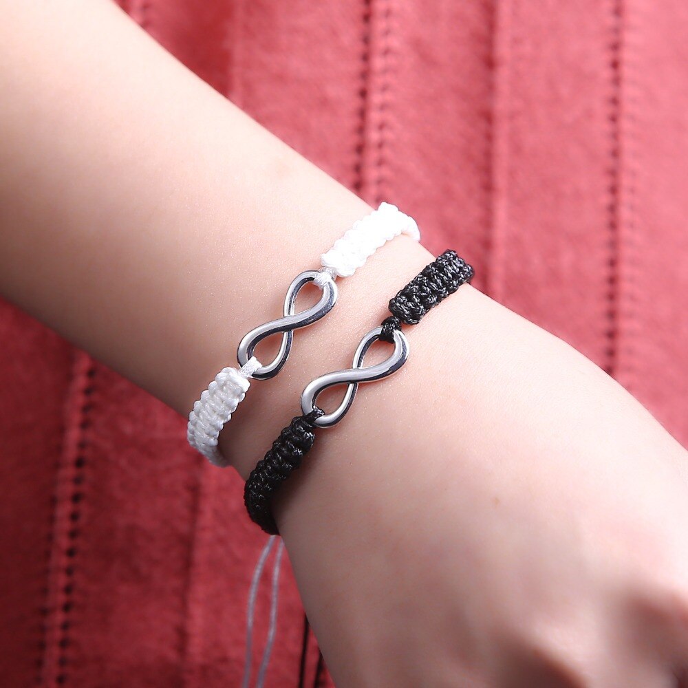 2 pz/impostato fatto a mano della Corda Del Braccialetto Nero Bianco Intrecciato Stringa Braclet per Le Donne Degli Uomini Amanti BFF Braslet Coppia braccialetto Gioielli