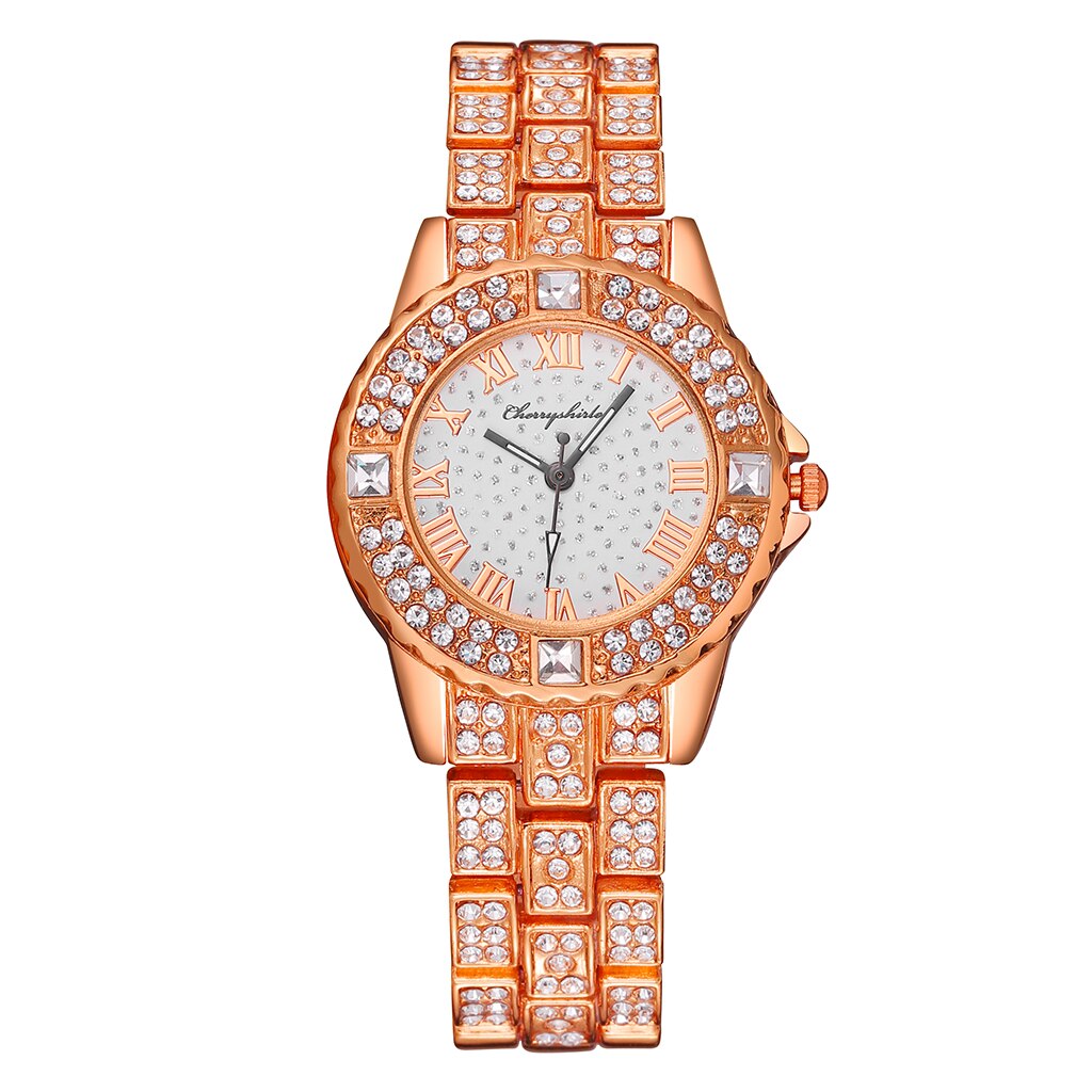 Women Gold Rhinestone Bracelet Watches Luxury Stainless Steel Waterproof Quartz Dress Wrist Watches Relogio Feminino: rose gold