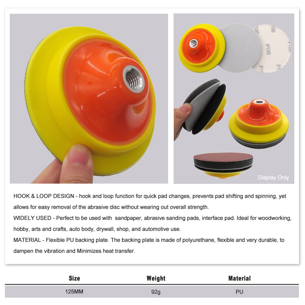 5"/6" Backing Plate Sanding Pad M14 Thread Hook Loop Dual Action Car Polishing Buffing Buffer Pad Abrasive Tools