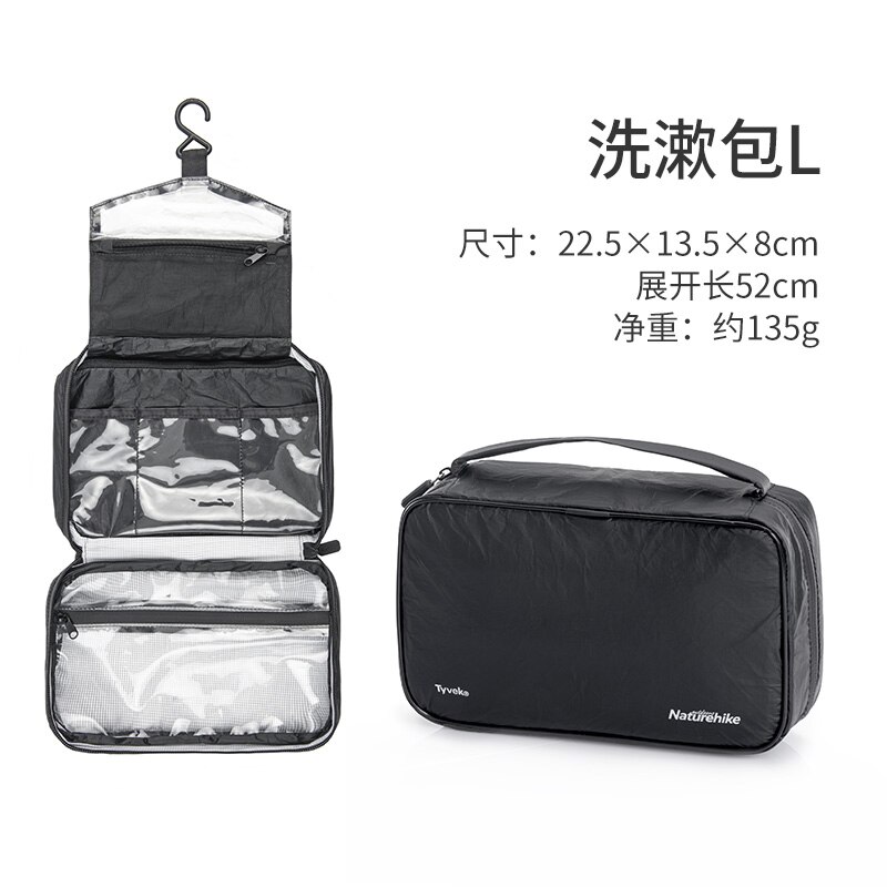 Naturehike reiscosmetische tas waterdicht, zakelijke tas met grote capaciteit, tpu-kledingopbergtas, multifunctioneel, draagbaar en ultralicht: Zwart l
