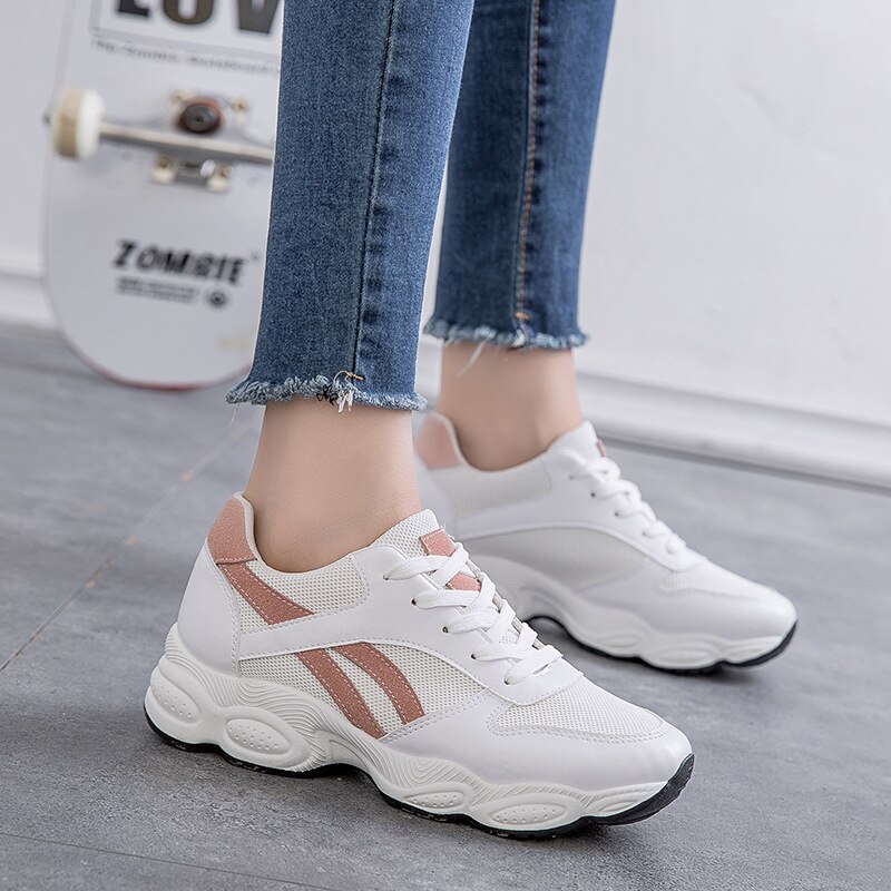Sneakers Autumn Women Shoes Wild Ulzzang Harajuku Running Shoes Students Breathable White Sports Shoes Woman Jogging: white red / 8