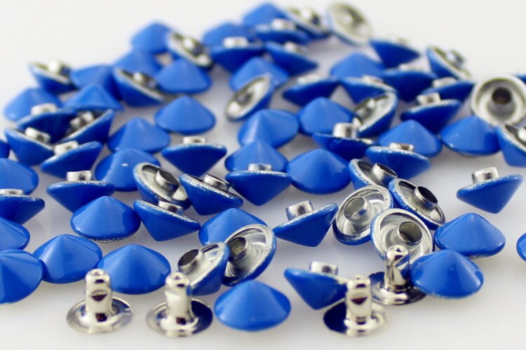 100 stücke 9mm Bunte einstellen Kegel Nieten Zink Legierung Leder Zucht Schuhe DIY Punk Stil Spitze Schraube Für Gürtel taschen pulseras pinchos: Blau