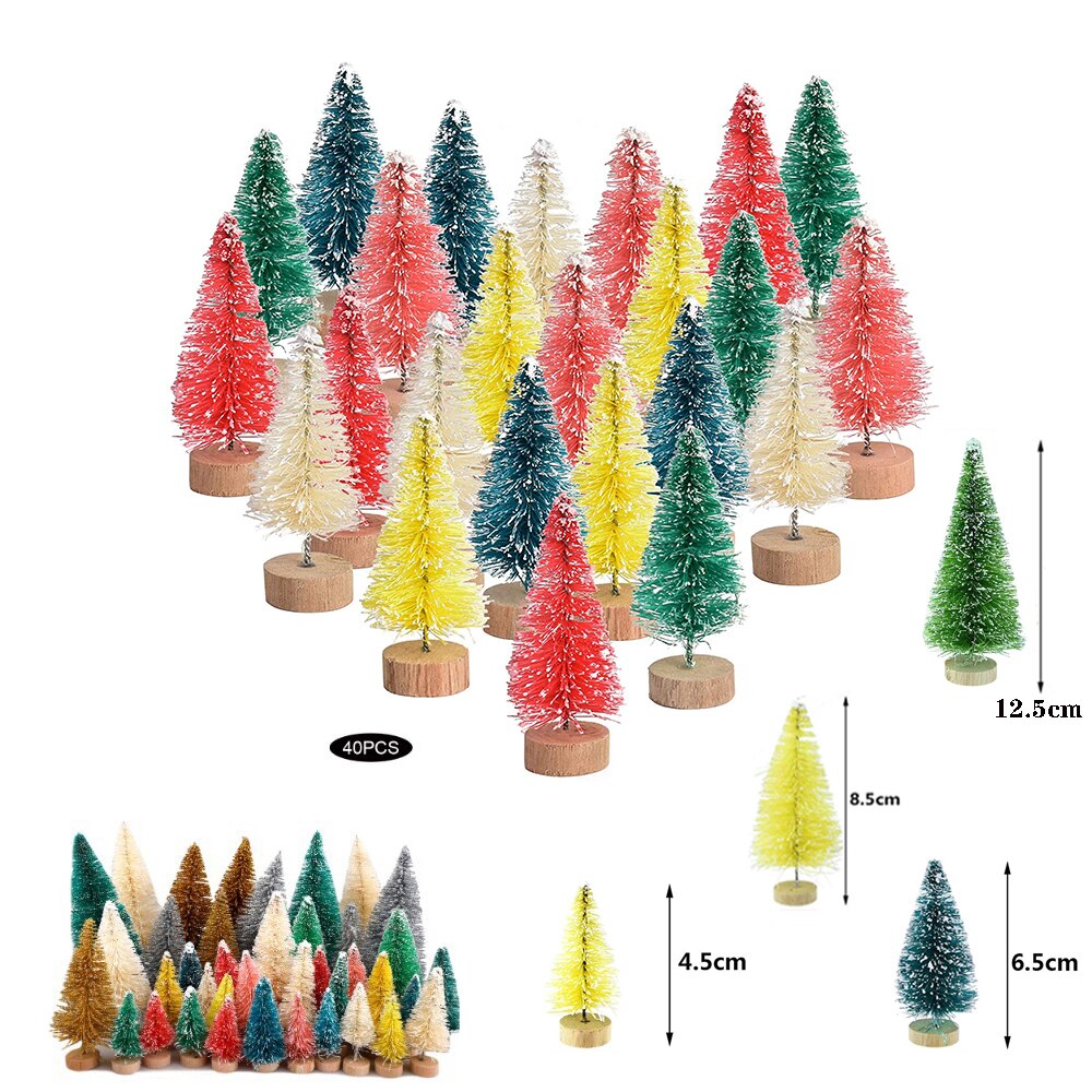 40pcs Colorful Mini Artificial Christmas Tree Mini Sisal Tree Miniature Tree Christmas Party Photo Prop For Christmas Ornament