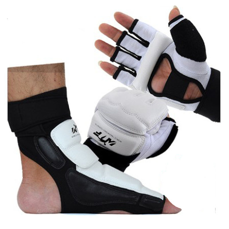 1Set Taekwondo Leder Fuß Handschuhe Sparring Karate Knöchel Schutz Schutz Getriebe Boxen Kampfkunst Socke Kind: L / Blau