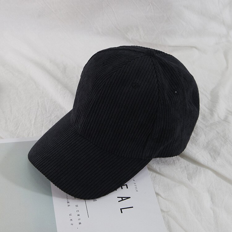 WJ625B Verstelbare Mannen Vrouwen Unisex Warme Herfst Effen Kleur Mode Corduroy Baseball Caps: Black