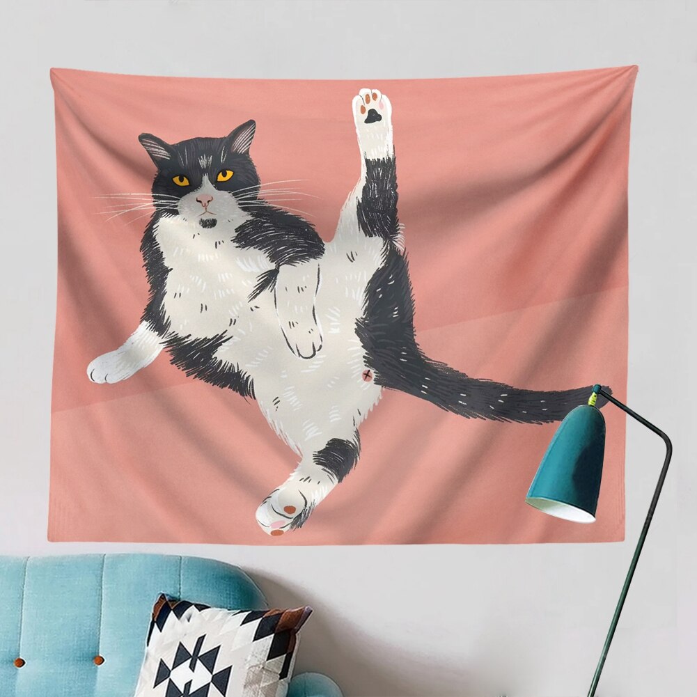 Niedlicher katzen-wandteppich, rosa wandteppich, mädchenzimmer, studentenwohnheim, wanddekoration, wohnzimmer, schlafzimmer, heimdekoration
