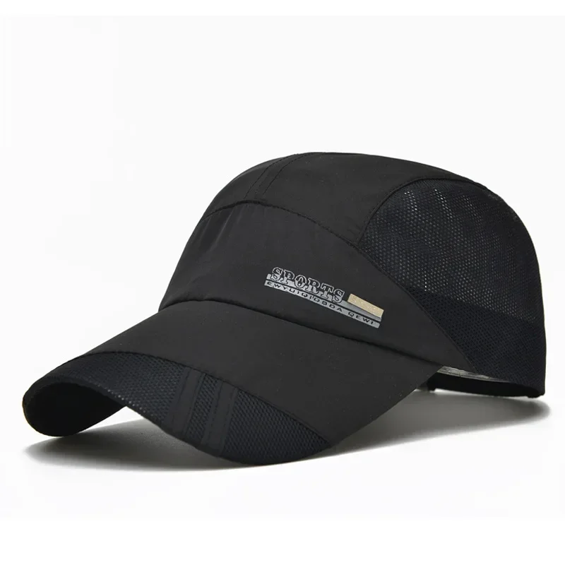 Sportpetten Zomerzonnehoed voor heren Dames Vissen Honkbalhoed UV-bescherming Buiten Sneldrogend Lichtgewicht Mesh Ademende pet: Black