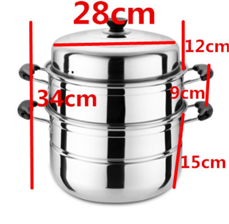 Roestvrij Staal Twee Drie Layer Dikke Steamer Pot Soep Stoom Pot Universele Kookpotten Voor Inductie Kookplaat Gasfornuis Stoom pot: 28cm  3 Layer