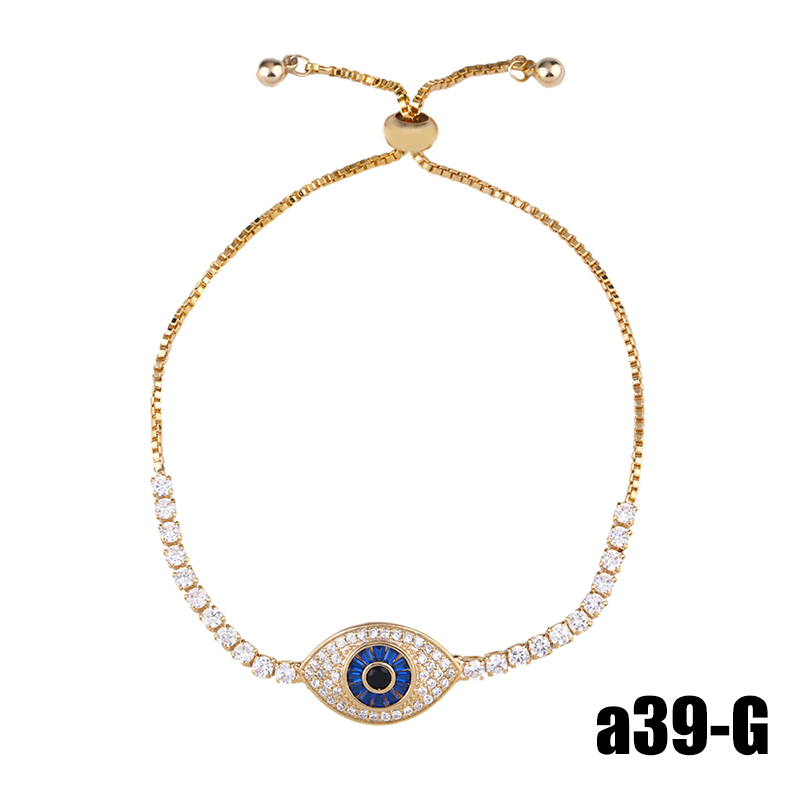 Flola Regenboog Evil Eye Armband Vrouw Zirconia Blue Eye Armband 24K Gold Turkse Eye Sieraden Tennis Pulseira Olho Grego brtb64: a39-G