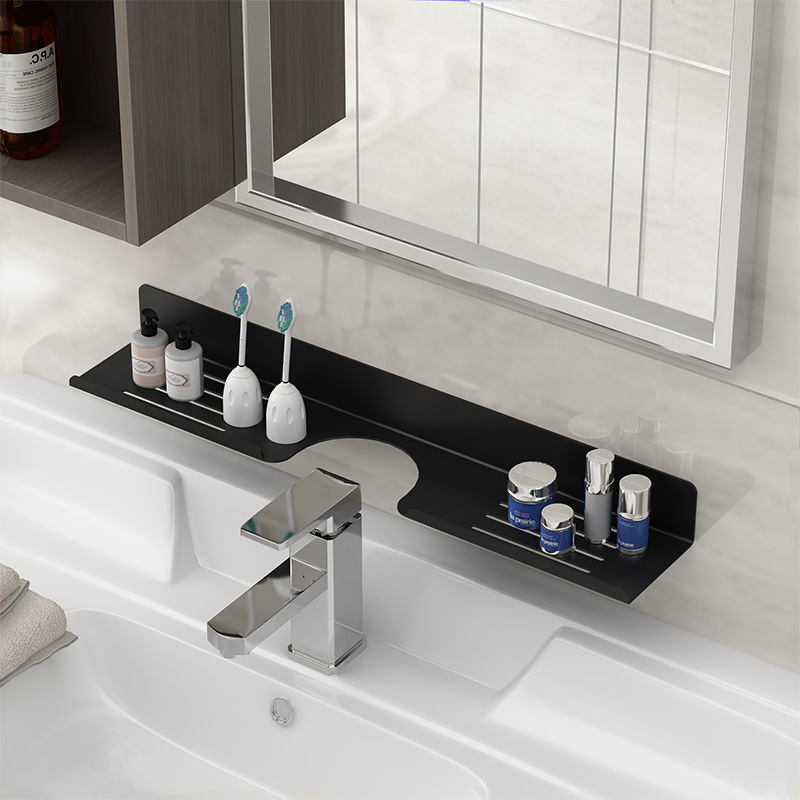 30-50cm Bathroom Shelf Stainless Steel Wall-Mounted Faucet Mirror Front Shelves Punch-free Cosmetic Storage Shelf Accessories