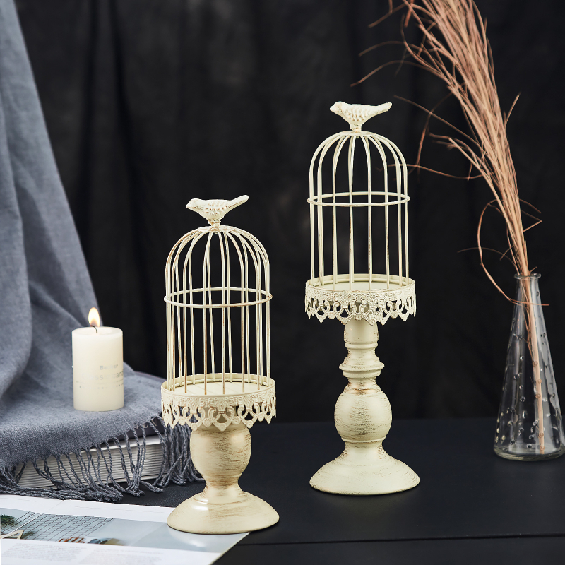Candelabro de jaula de pájaros Retro , portavelas de hierro de estilo europeo, accesorio de restaurante de boda, decoración romántica de mesa de cena
