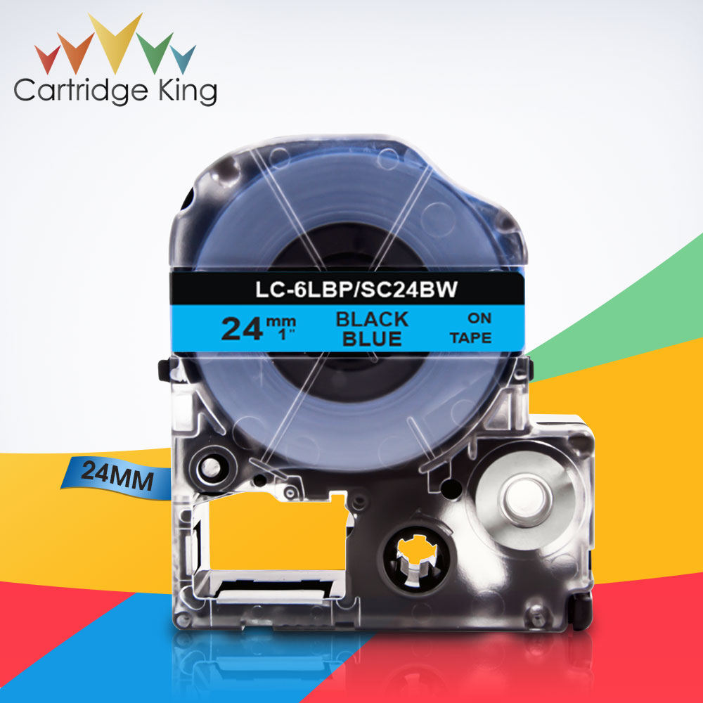 Black on Blue SC24BW LC-6LBP 1" (24mm) Label Tape Printer Ribbon for Epson King Jim LW-700 LW-700 LW-900P LW-1000P Label Maker