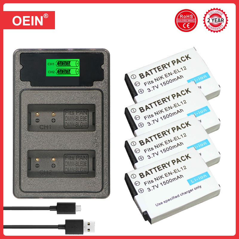 EN-EL12 ENEL12 1500mAh Battery and LED USB Charger for Nikon Coolpix A1000 B600 W300 A900 AW100 AW110 AW120 AW130 S6300 S8100: Yellow