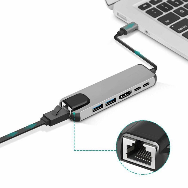 USB-C Hub Hub Adapter 6 In 1 Aluminium Type-C Naar Hdmi/87WPD RJ45 Hub 4K hd Usb 3.1 Adapter