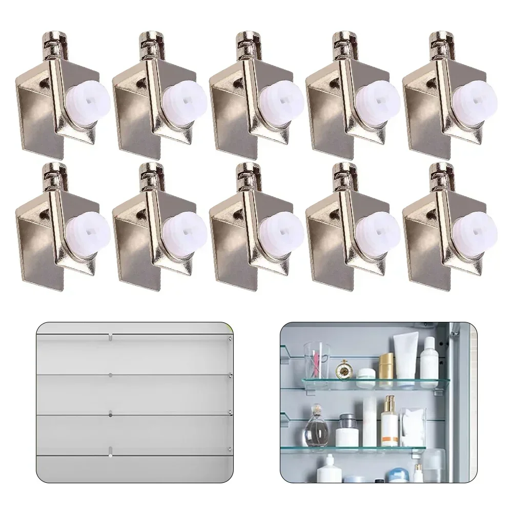 10Pcs Adjustable Glass Clamps Glass Brackets With Pin Wall Mounted Shelf Holders Zinc Alloy Layer Board Glass Clip Shelf Clamp