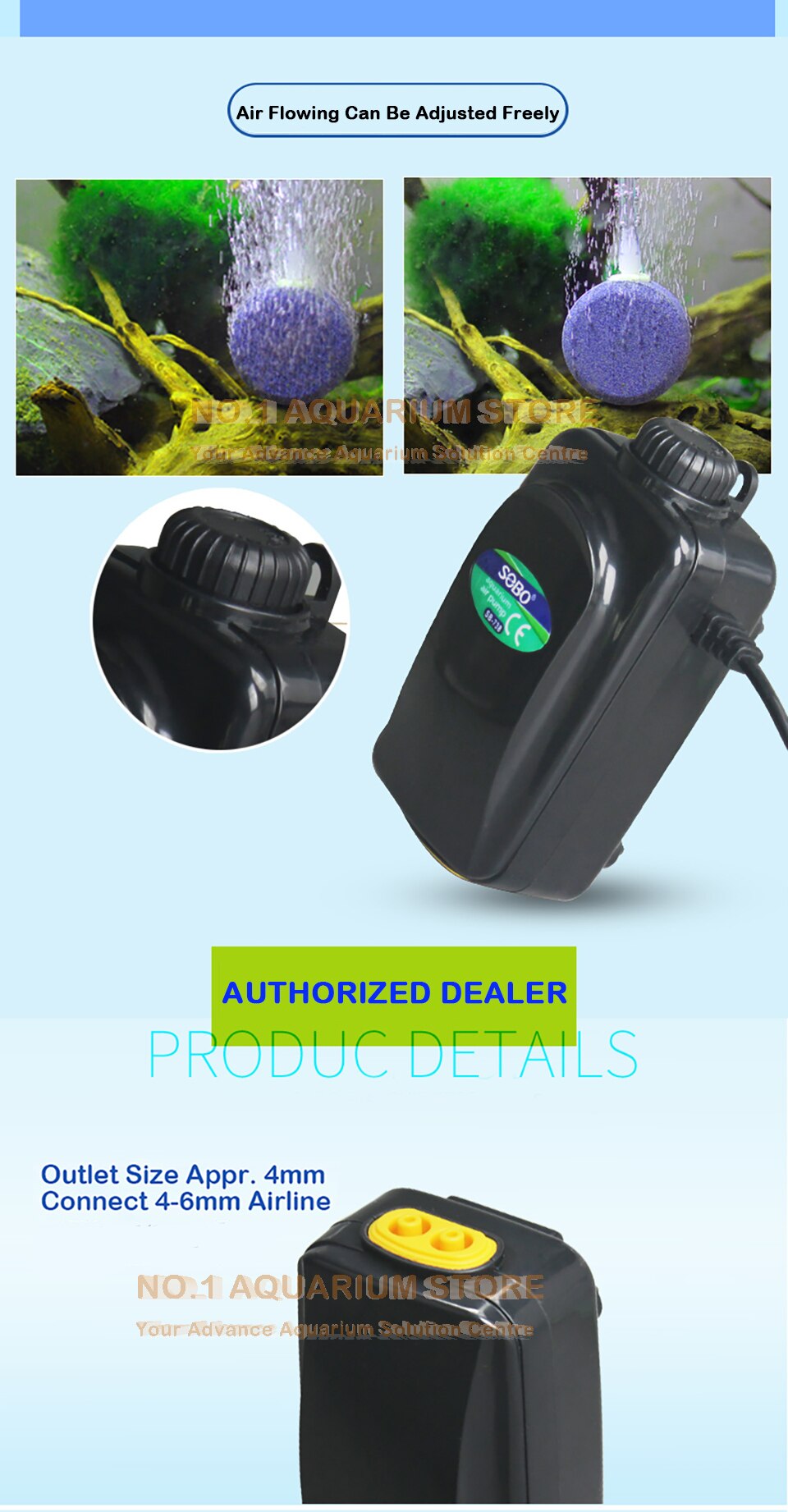 SOBO Silent Aquarium Air Pump Oxygen Pond Aerator Water Fish Tank SB-718 SB-738 3W/3.5W Authorized Dealer