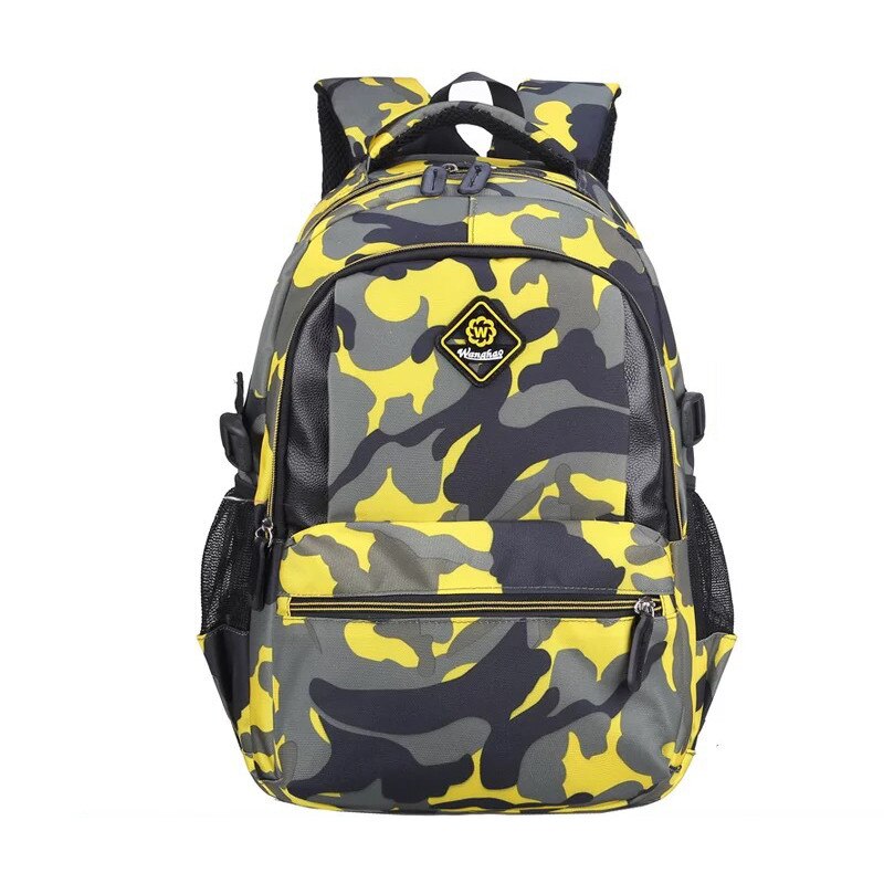 Green Camouflage School Backpack Nylon Casual Daypack Travel Outdoor Kids School Bags for Boys and Girls Birthday Presents: large yellow