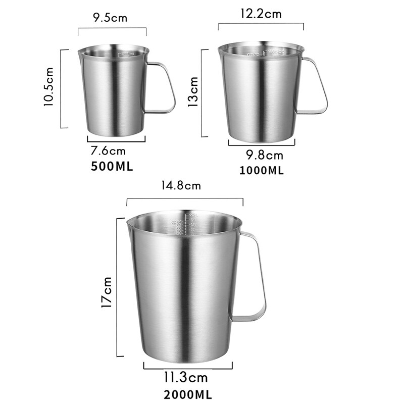Stainless Steel Measuring Cups 3 Pack Measuring Pitcher With Handle Measuring Cup With Markings For Latte Art Container