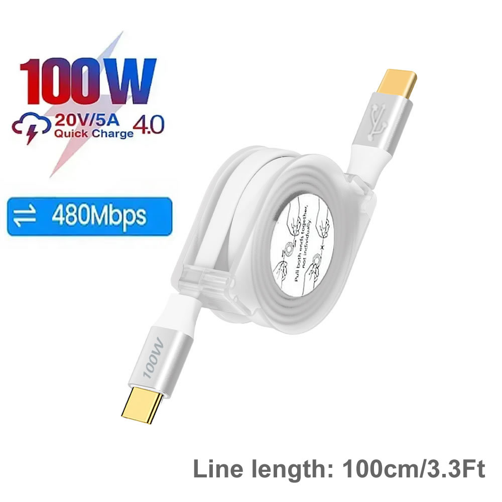 PD 100 W USB C einziehbares Datenkabel, für iPhone 15 Profi Max für MacBook Samsung Schnellladekabel für iPad Typ C Laptop-Schalter: Grün