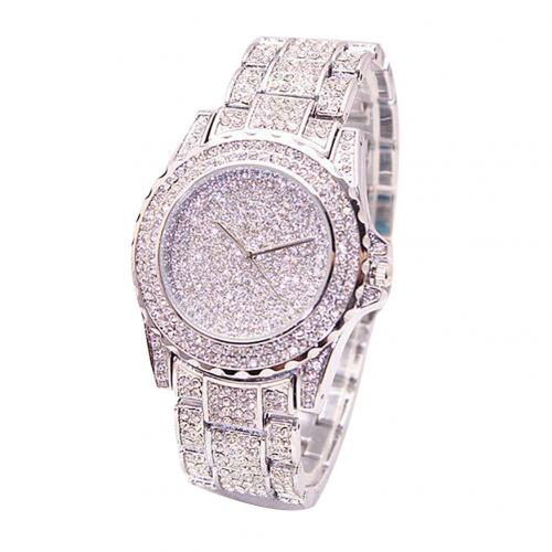 Top mærke kvinder armbånd ure damer elsker læderrem rhinestone quartz armbåndsur luksus quartz ur: Sølv