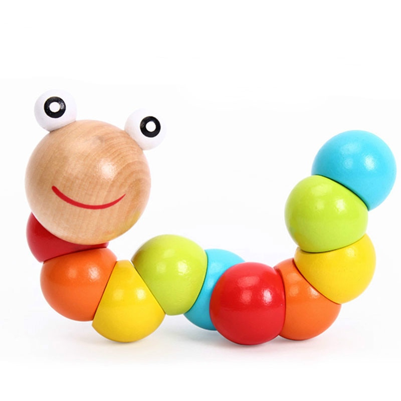 Worm Twist Marionet Cognitie Leuk Educatief Speelgoed Veranderlijk Vorm Houten Blokken Kinderen Kleurrijke Rups Baby Speelgoed