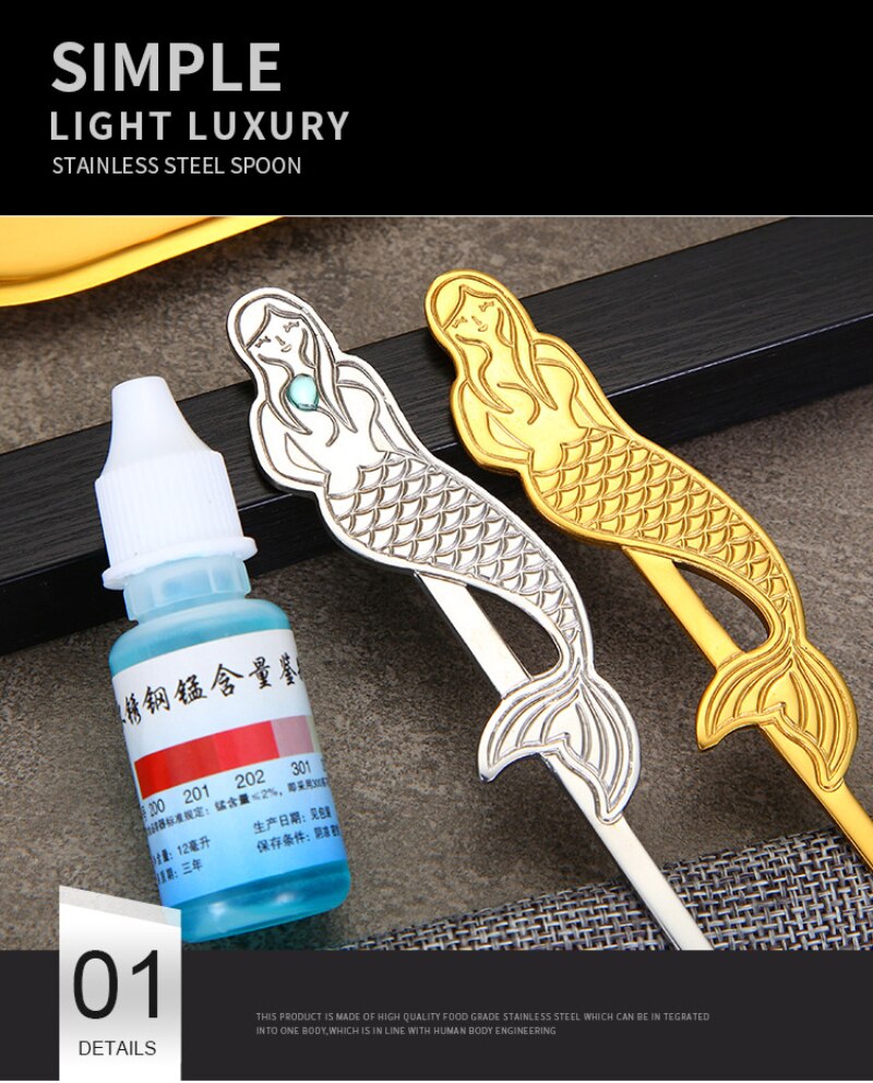 Stirring Spoon Coffee Spoon Kitchen Tea Milk Teaspoons Stainless Steel Cartoon Mermaid Shaped Kitchen Spoons Drinks Tableware