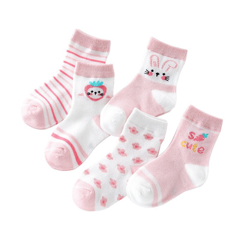 5 Paren/partij Cartoon Kinderen Sokken Zomer Dunne Gekamd Katoenen Baby Sokken Gestreepte Peuter Sokken Voor Meisjes Baby Baby Sok