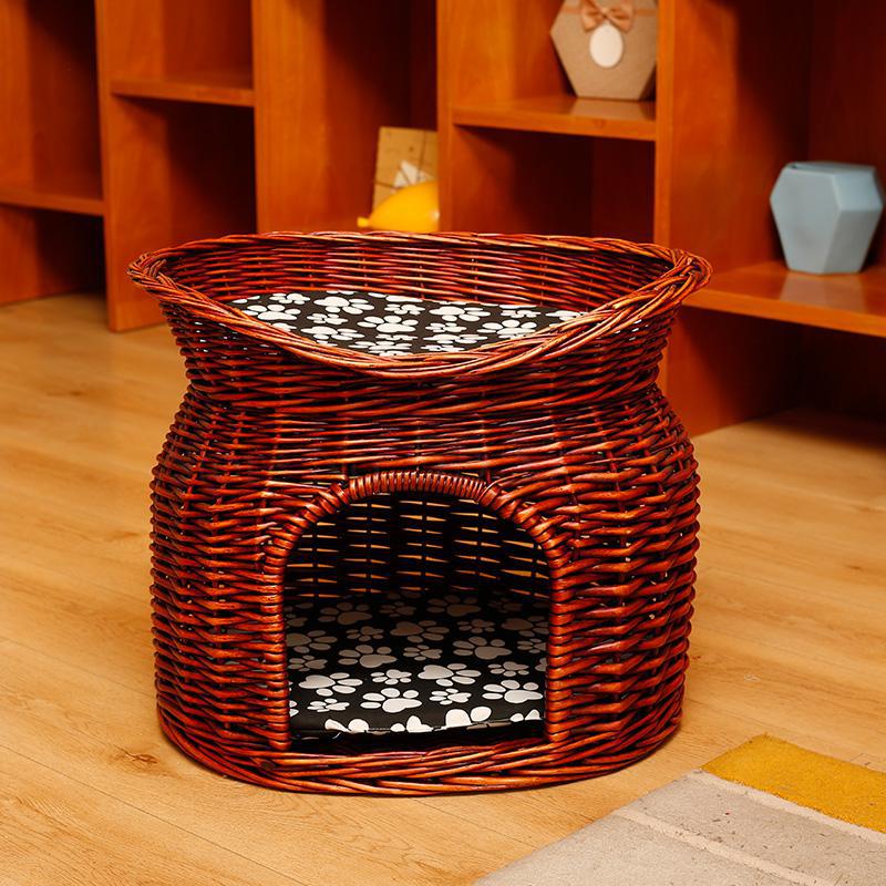 Nido de gato de verano de ratán, casa de gato universal para las cuatro estaciones, casa de campo, jaula de gato de doble capa, suministros de gatos extraíbles, nido de perro: 60x45x48cm  6