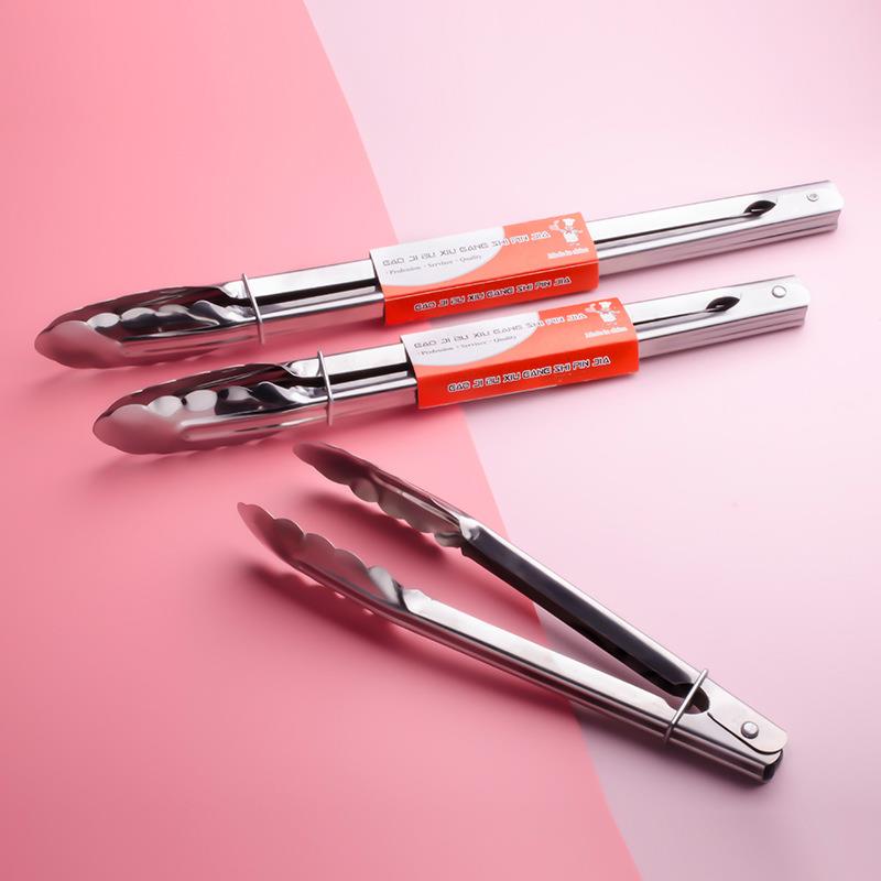Stainless Steel Cooking Tongs Non-Stick Barbecue Tongs Bread Tongs Salad Serving Tong Anti Heat Bread Clip BBQ Tool