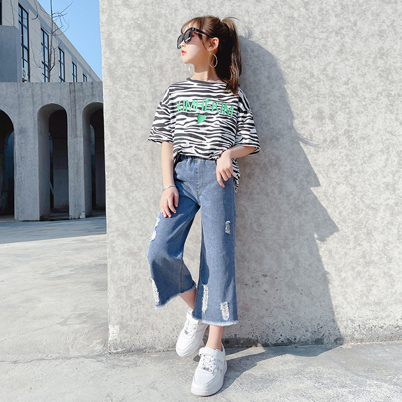 Pantalones vaqueros con agujeros rotos para niñas, Jeans finos de pierna ancha para niños, ropa para niñas de 4, 6, 8, 10 y 12 años, novedad de 2022