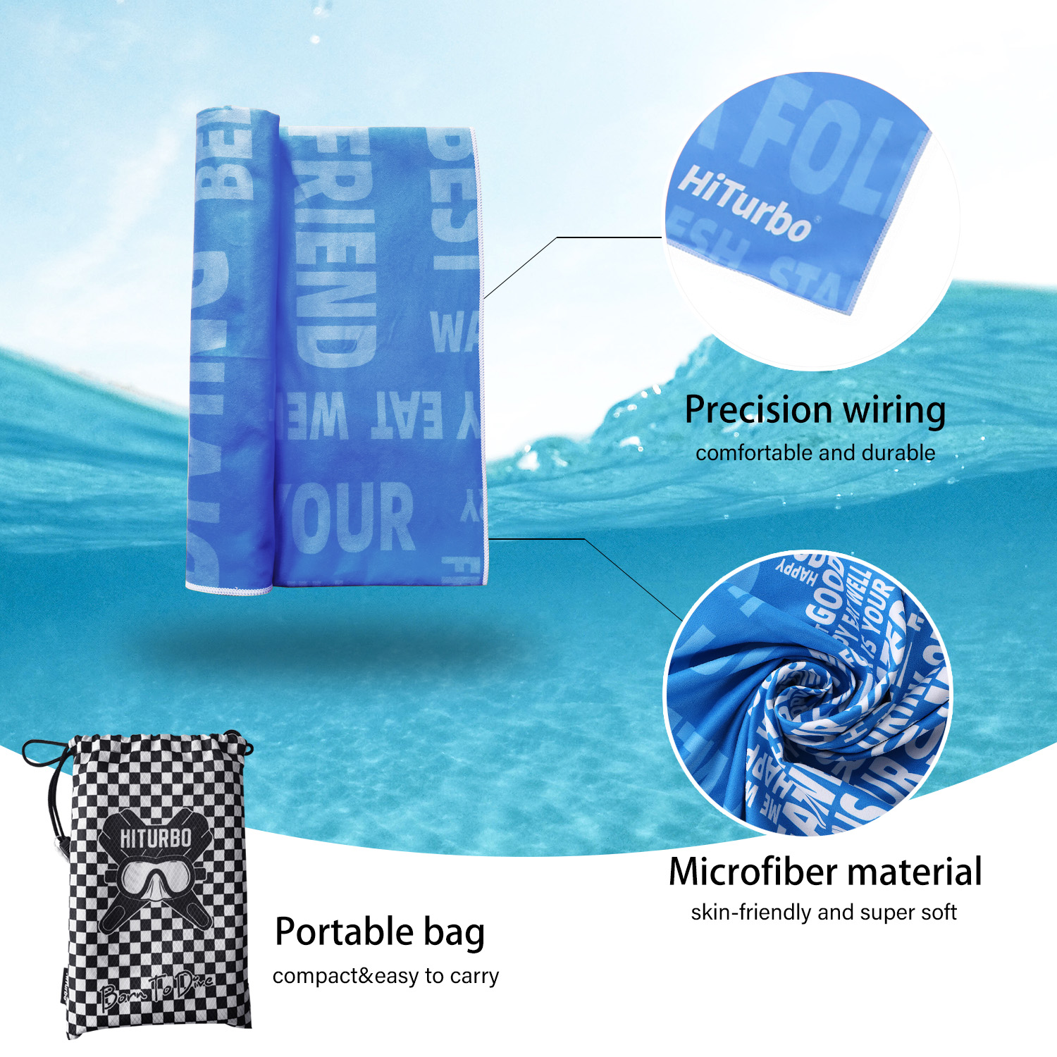 Hiturbo mikrofaser-strandtuch mit meeresmotiven, saugfähig, schnelltrocknend, weich, Ideal für Yoga, schwimmen, Erholungsorte und bergsteigen