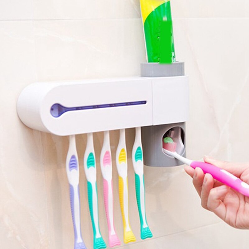 2-in-1 Zahnbürste Sterilisator UV Zahnbürste Halfter Sterilisator Automatische Zahnpasta Spender (Uk-stecker)