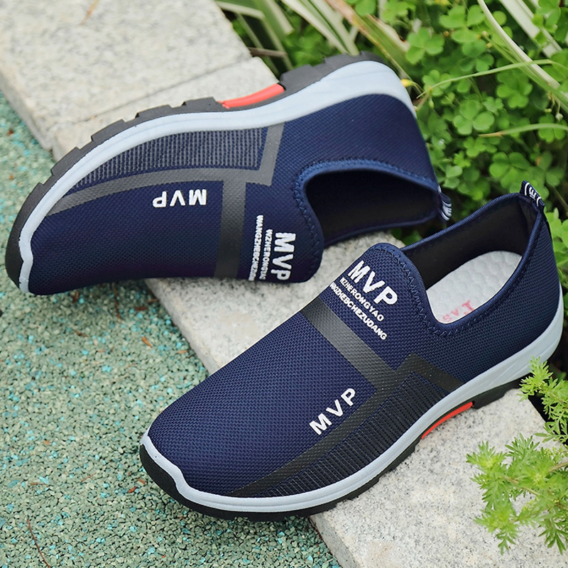 Baskets légères pour hommes, chaussures de marche décontractées, sandales respirantes, mocassins en caoutchouc à enfiler, Tennis, à la ,: Bleu / 38