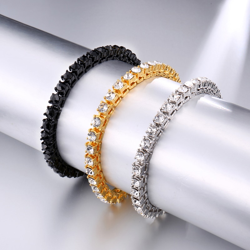 1 Row CZ Bling Iced Out Rhinestone Cubic Zirconia Bracelet Tennis Chain Bracelets For Women Men Jewelry Link Chain Gold