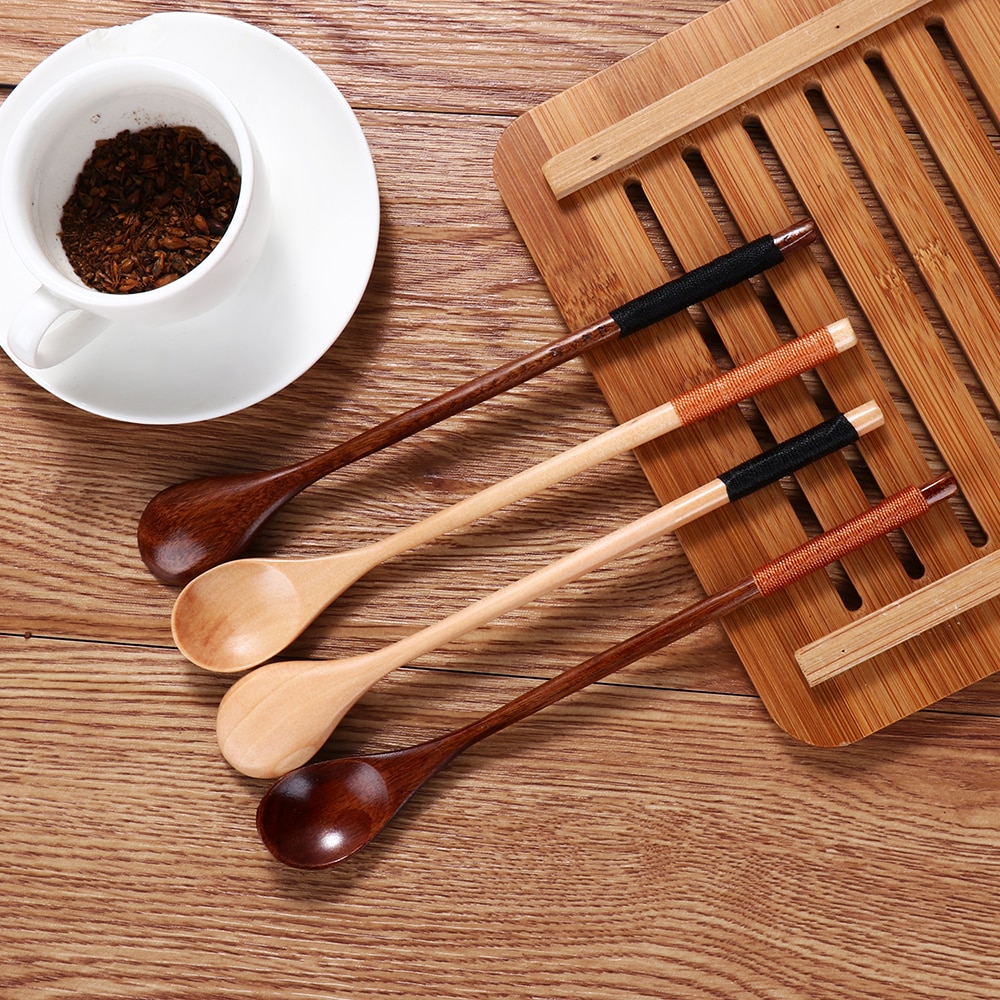 Cucharas de madera tradicionales para niños, cuchara grande de mango largo, cucharas de madera para arroz, sopa, postre, café, té, mesa de estar para el hogar, 1 ud.