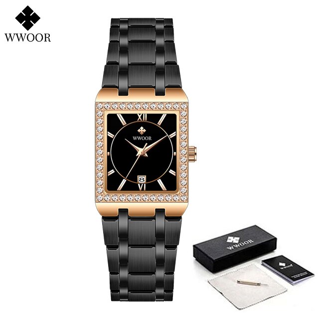 WWOOR Reloj Neue Damen Diamant Uhr oben Luxus Platz Armbanduhr Einfache Frauen Kleid Kleine Uhr Relogio feminino: Grün