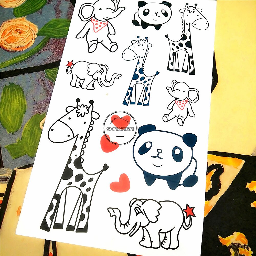 SHNAPIGN l'heureux Zoo girafe Panda éléphant enfant temporaire Art corporel Flash Tato autocollant 10*17 cm étanche henné