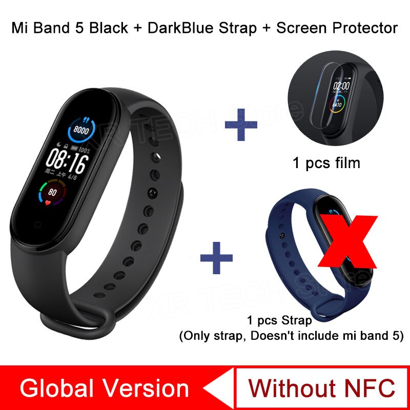 Xiaomi Mi Band 5 Smart Bracelet Band AMOLED Screen Miband 5 Smartband Fitness Wristband Heart Rate Monitor Bluetooth Sport Water: GL DarkBlue
