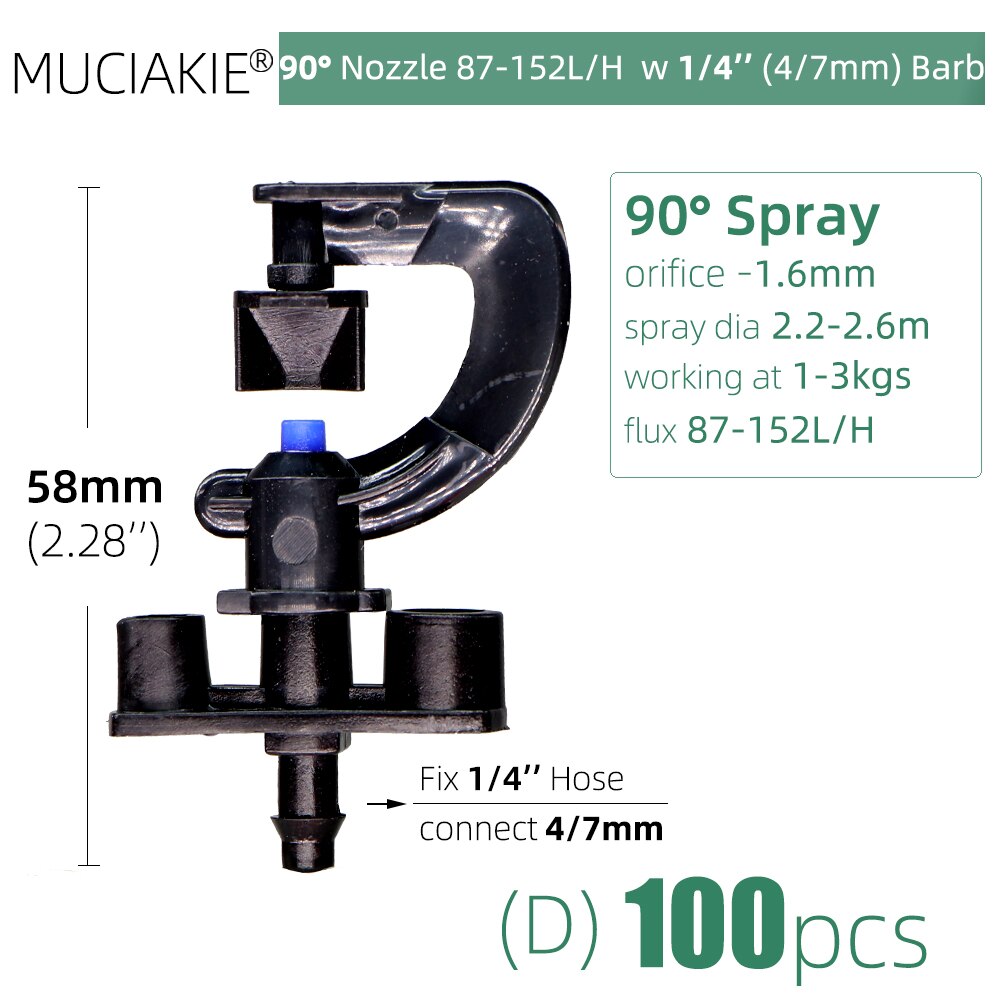 100PCS 90 Degrees Sprinklers Garden Watering Irrigation Nozzle with 1/4&#39;&#39; Barb 6 Types Different Flux G Refraction Spray Heads: Dx100pcs