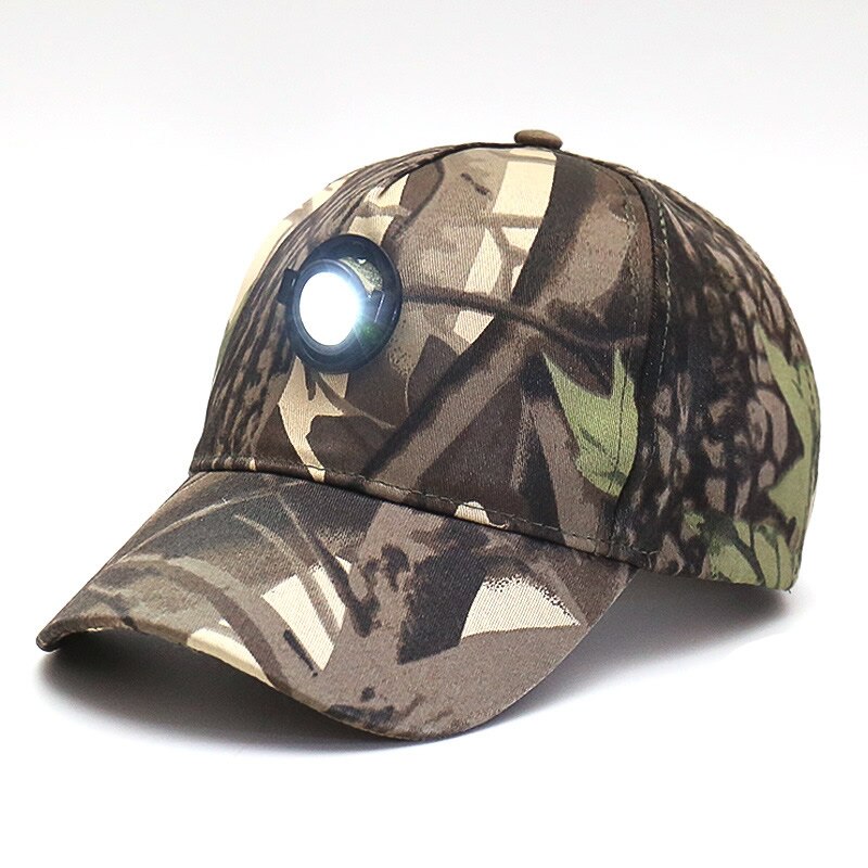 Baseball Hat With Headlight Led Light Cap For Repairing Outdoor Camp Fishing Work Safety Head Protection: Jungle Camo