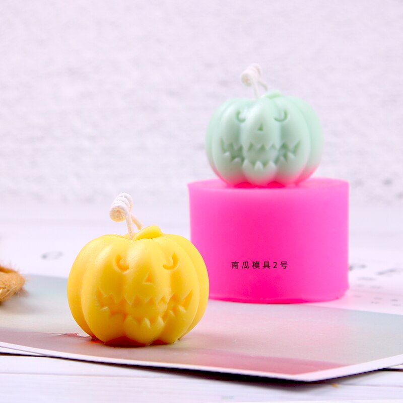 Molde de silicona con forma de calabaza para Halloween, artesanías de yeso aromático para decoración de fiestas, velas pequeñas, moldes de resina para jabón