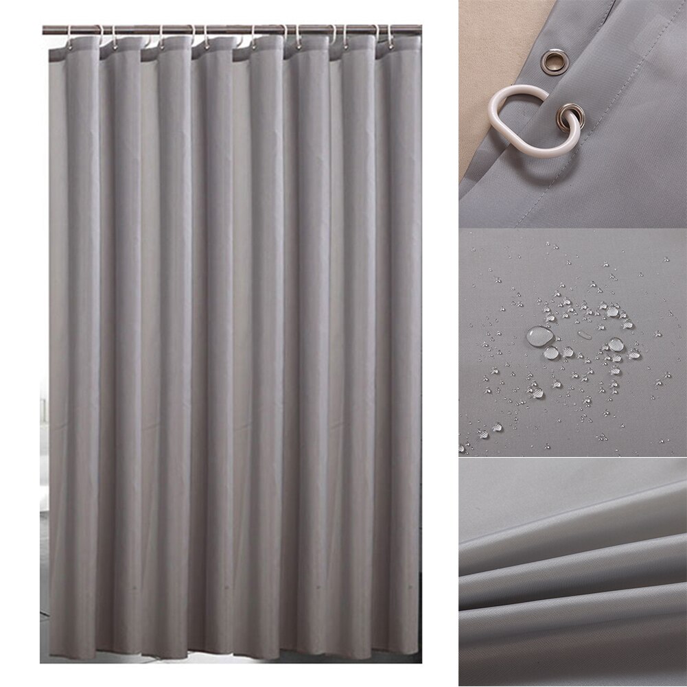 Shower Curtain Grey Polyester Waterproof Bathing Sheer With Hooks For Home Decoration Bathroom 3 Sizes