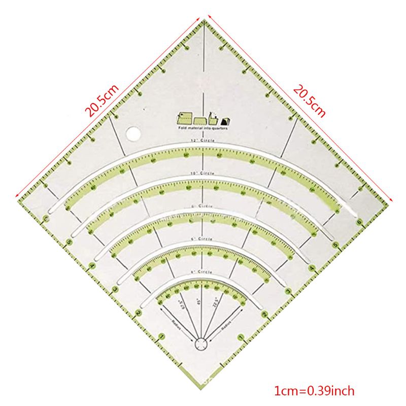BöGen &Ampere; Fans Decke Kreis Cutter Lineal, Multifunktionale Bogen Schneiden Patchwork Lineal DIY Werkzeuge mit Doppel Farbige Linien