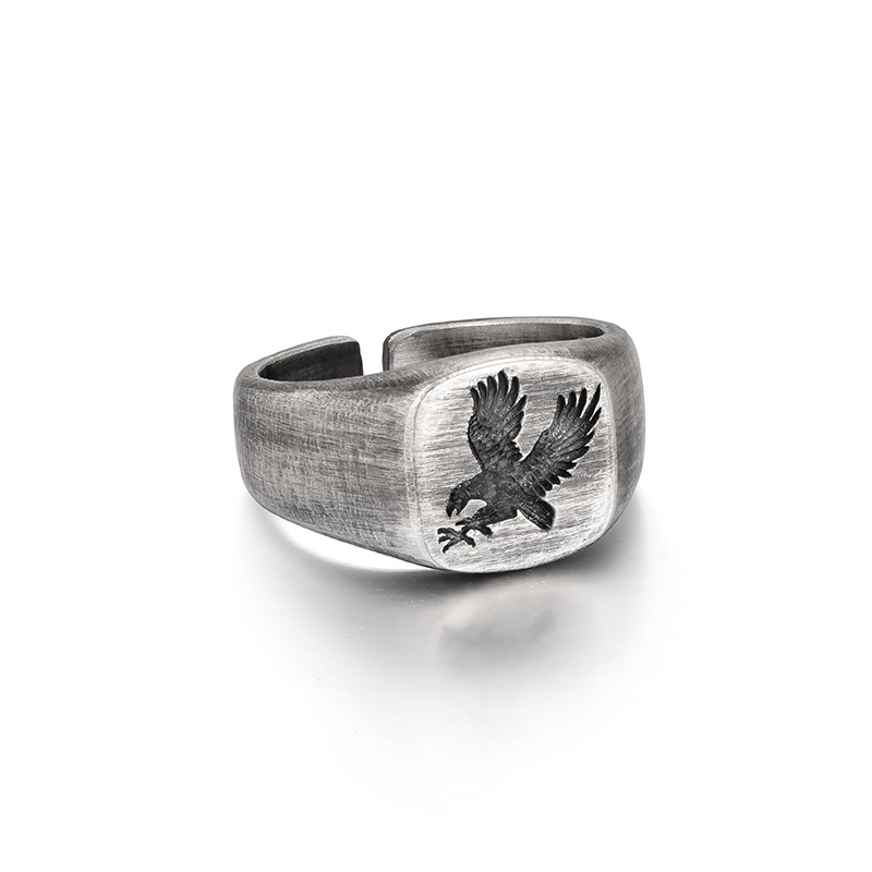 Anello con motivo aquila di personalità Accessori per dito indice maschile Anello in argento sterling 925 alla moda di dimensioni aperte per il regalo del fidanzato