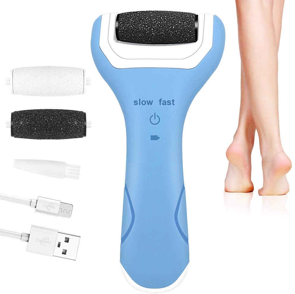 Foot File Electric Hard Skin Remover Foot Pedicure Callus Remover USB Rechargeable Foot Care Tool with 2 Roller Heads
