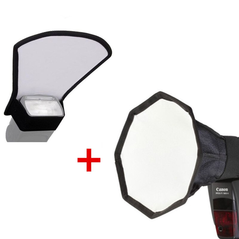 Set Camera Flash Diffuser 20 cm Octagon Mini Softbox + Zilver Wit Reflector Panel voor Canon voor Nikon Speedlite flash Doos